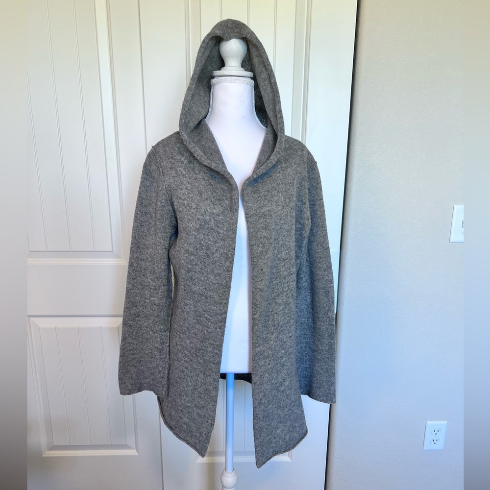 Cabi 100% Lambswool Hooded Open Cardigan Sweater Sz Medium Gray Lagenlook